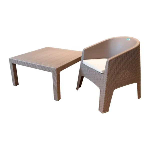 Jardin Haus | Set 4 sillones Oasis con almohadon + Mesa Barú - Capuchino Jardin Haus | Set 4 sillones Oasis con almohadon + Mesa Barú - Capuchino