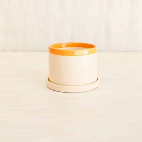 Jardín Haus | Maceta Cilindro Grande Combinada Con Plato Amarillo