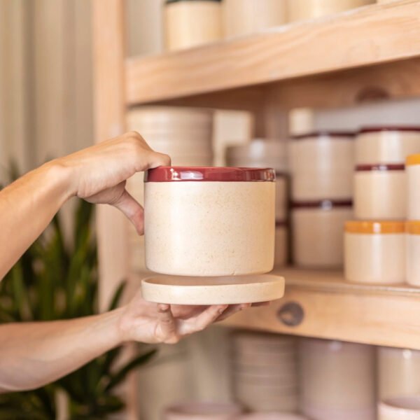 Jardín Haus | Maceta Cilindro Grande Combinada Con Plato Ciruela