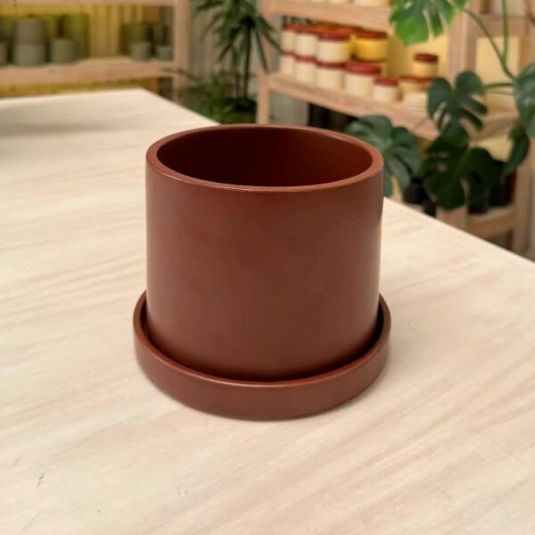 Jardín Haus | Maceta Cilindro Chico Con Plato Habano
